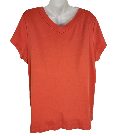 Coldwater Creek Womens Tee Short Cap Sleeve Orange 1X 100% Pima Cotton V Neck - Picture 2 of 9